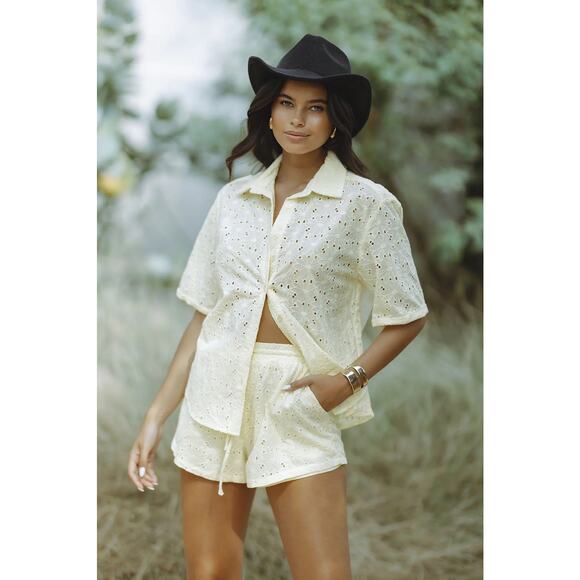 Seven Wonders Other - Seven Wonders Yellow Floral Eyelit Cutout Matching Set Preppy Summer Vacation